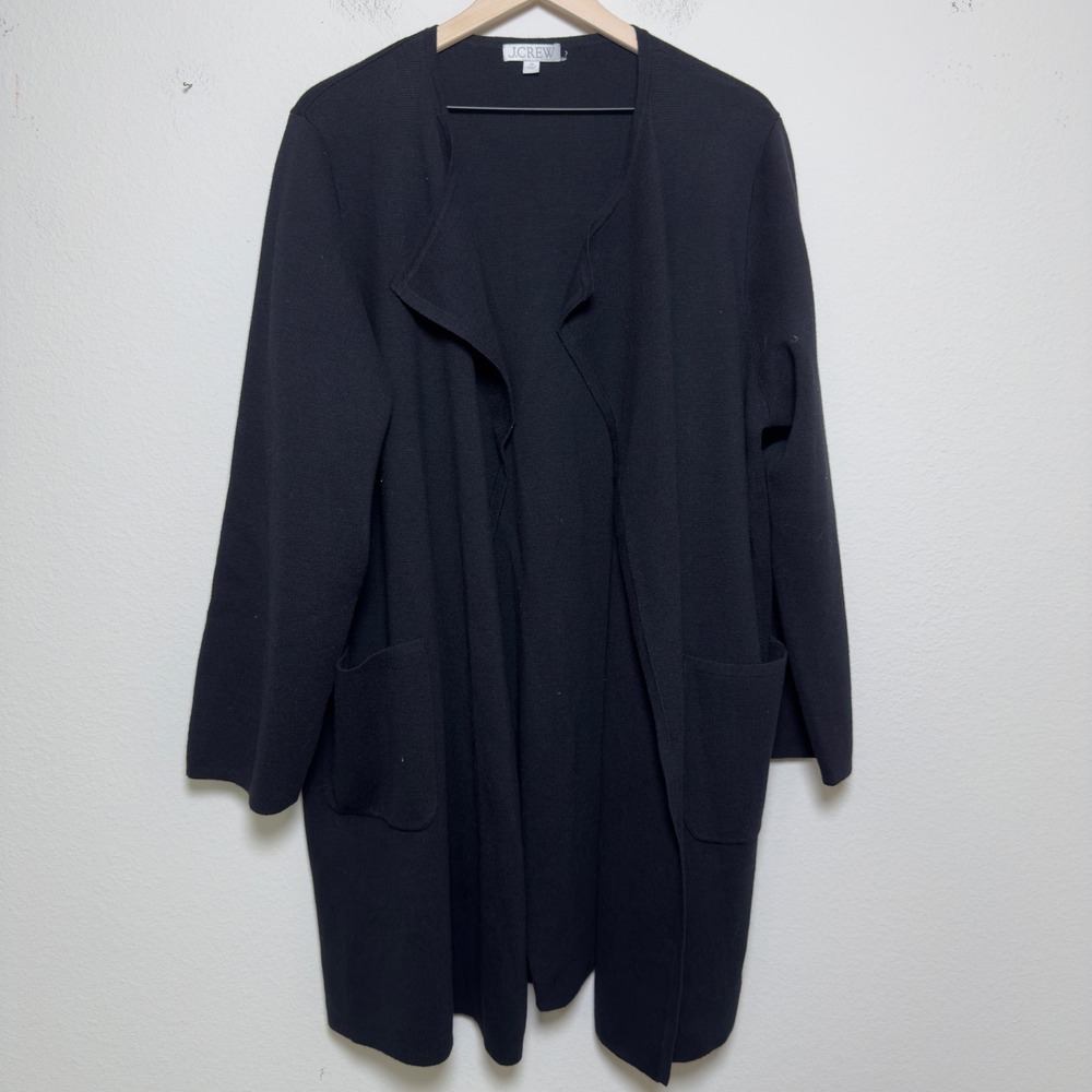 J. Crew Women Cotton Merino Wool Cardigan 2X Juliette Collarless‎ Black Classic